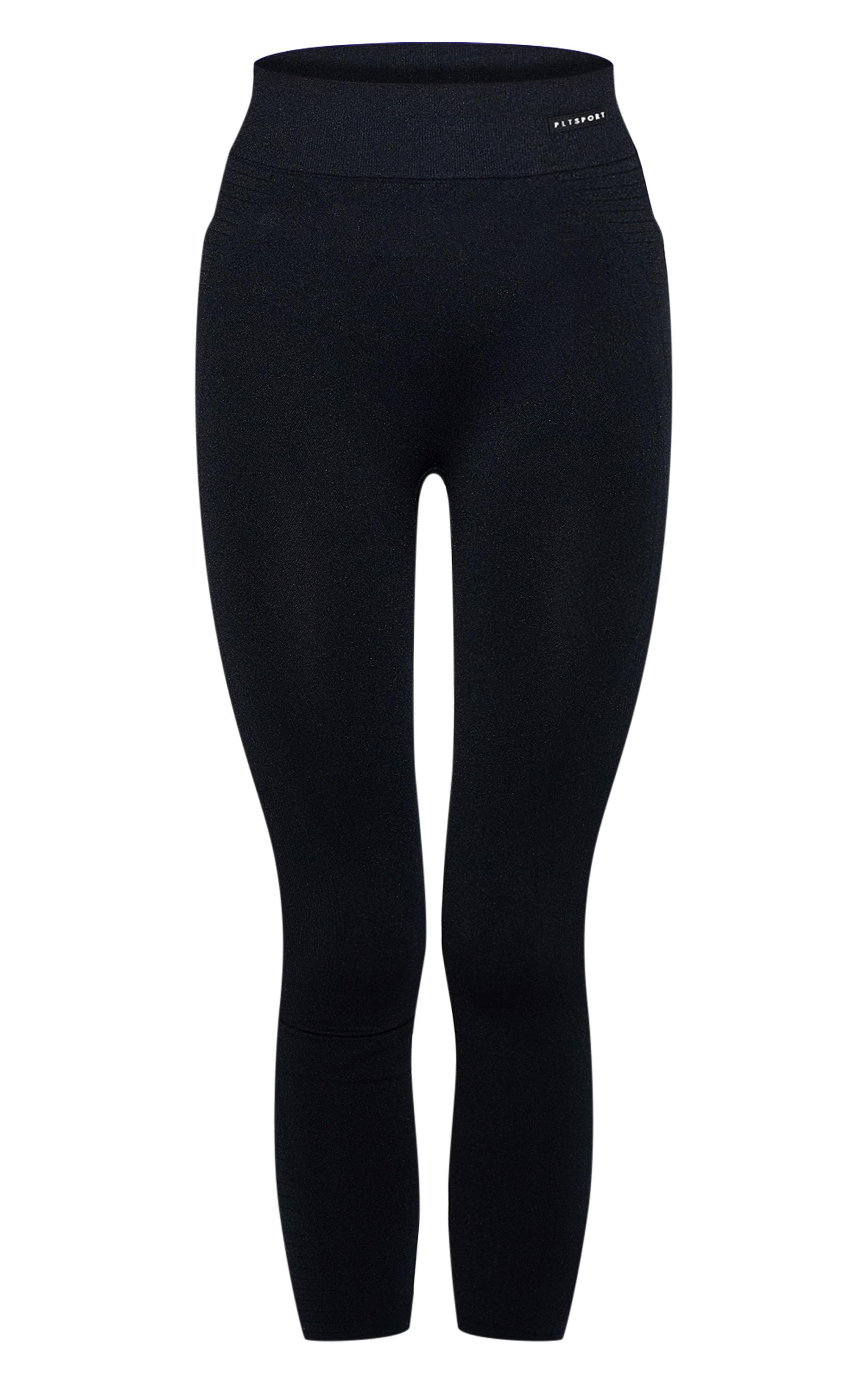 Black Seamless Rib Gym Leggings Product Image