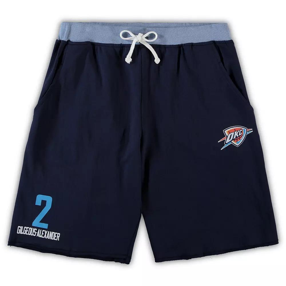 Men's Shai Gilgeous-Alexander Navy Oklahoma City Thunder Big & Tall French Terry Name & Number Shorts, Size: 2XLT, Blue Product Image