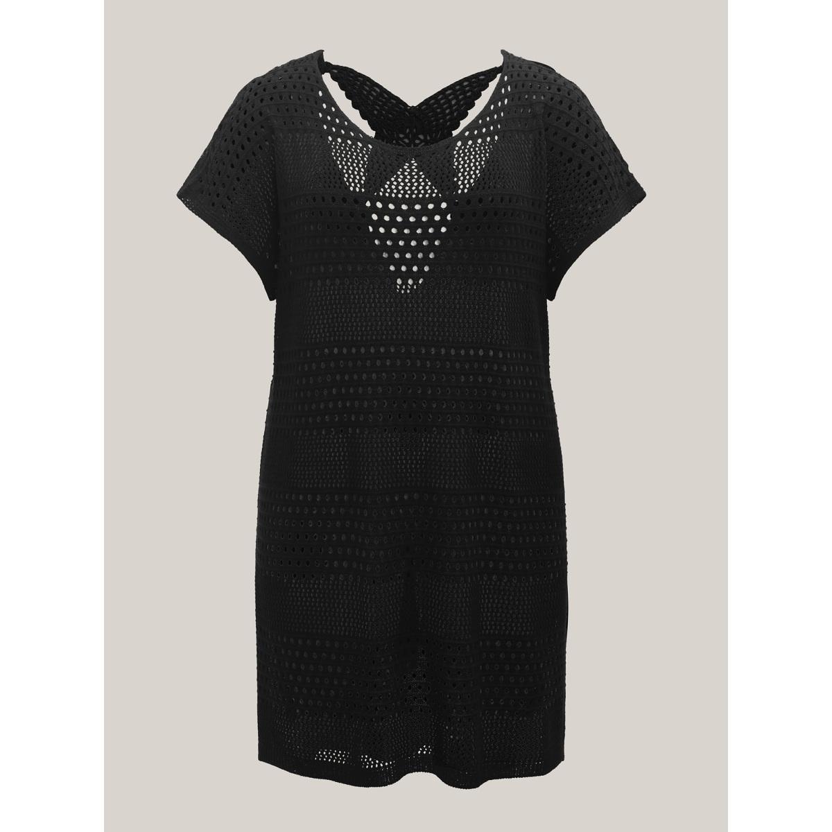 Plus Size Back Butterfly Cut-Out Slit Swim Cover-up Women's Swimwear Black Beach Loose Cut-Out Curve Swim Cover Ups BloomChic 18-20/2X Product Image