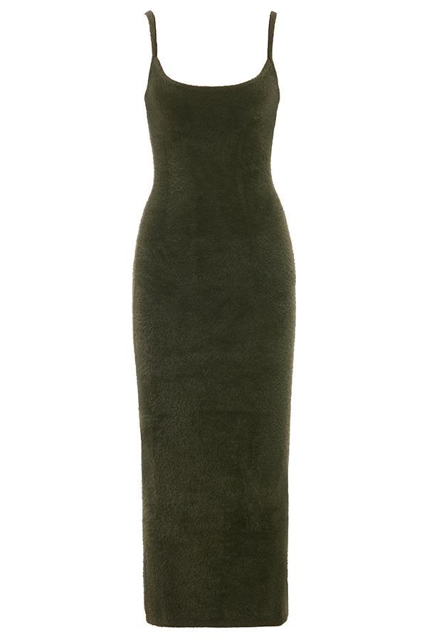 Fayette  khaki soft fluffy knit maxi dress - sale Product Image