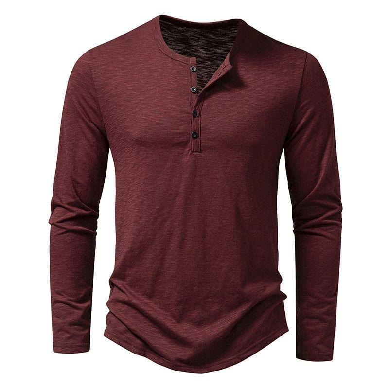 Long Sleeve Henley Plain T-Shirt Product Image