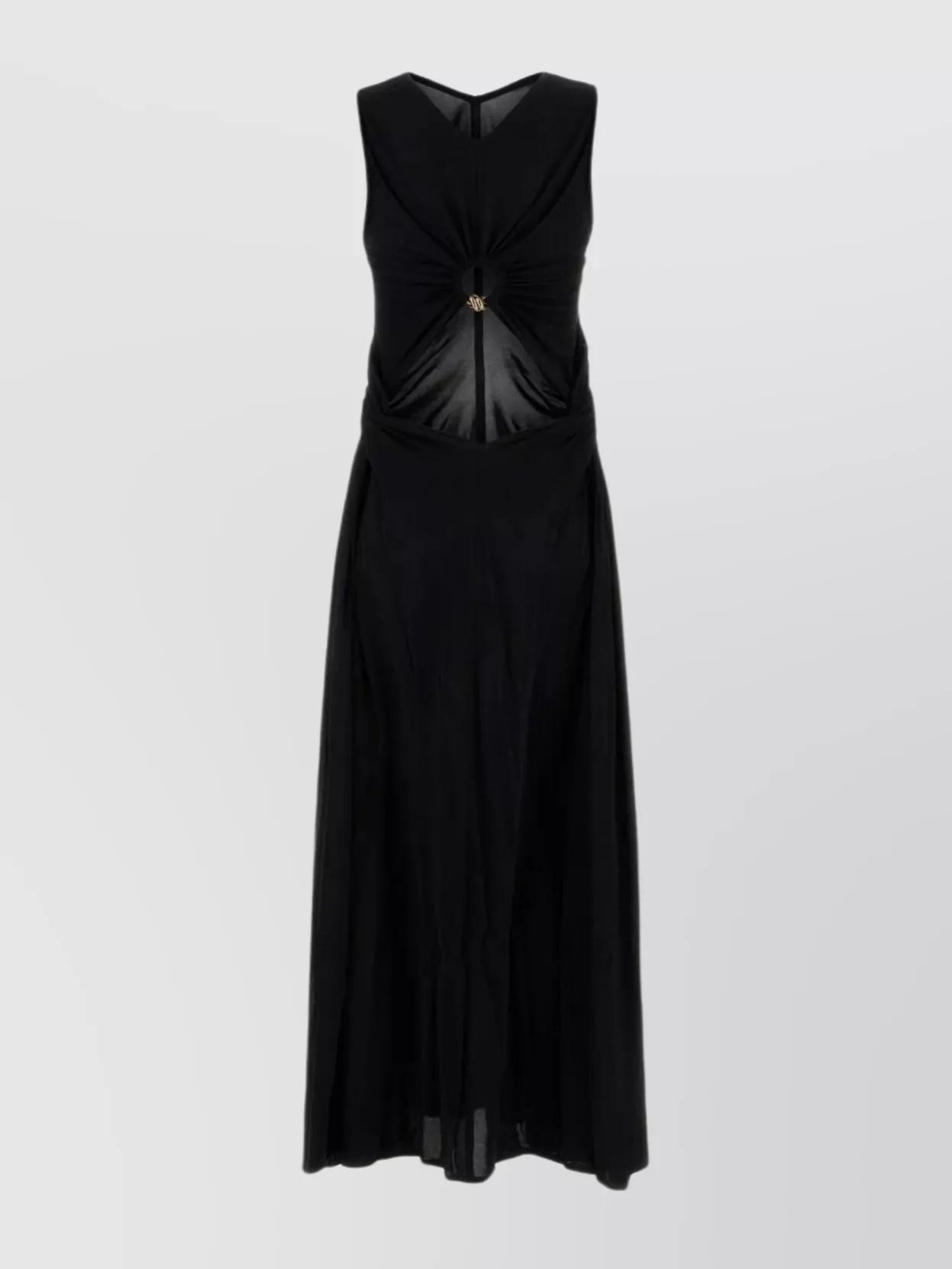 Long Dress With Flared Hemline And V-neckline In Black Product Image