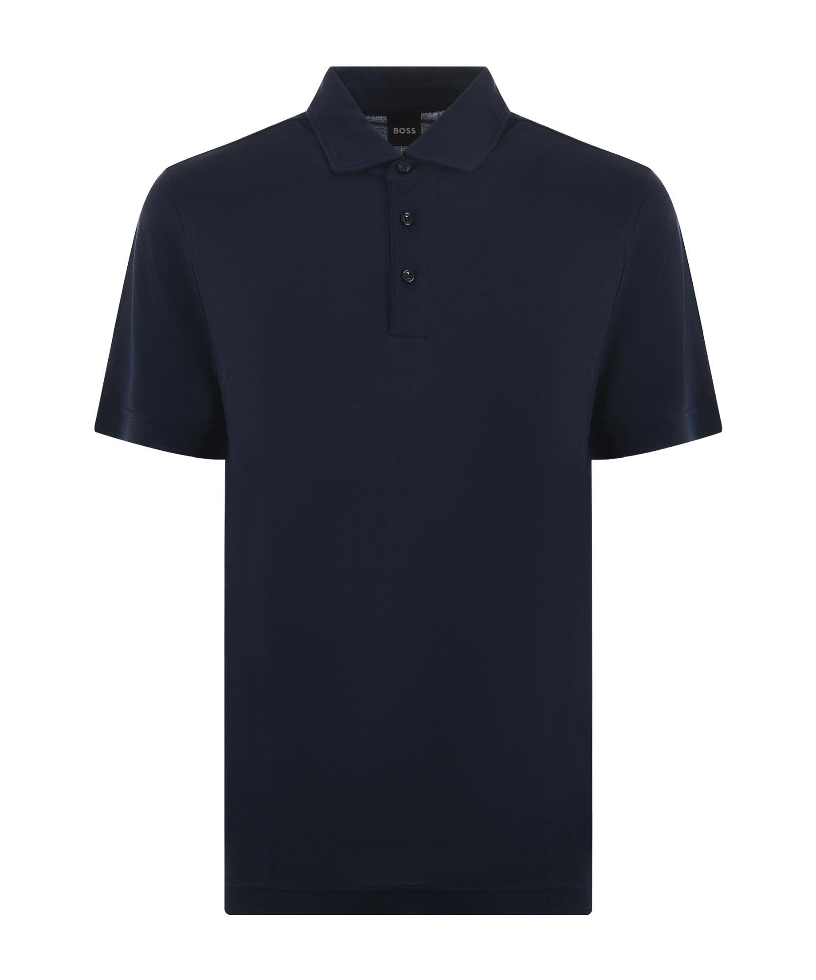 HUGO BOSS Contrast-collar Cotton-silk Polo Shirt In Blue Product Image