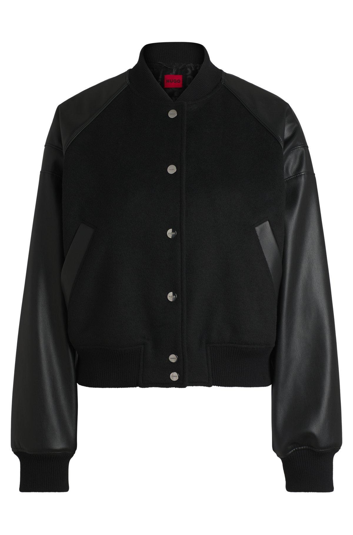 Cropped bomber jacket with faux-leather sleeves Product Image
