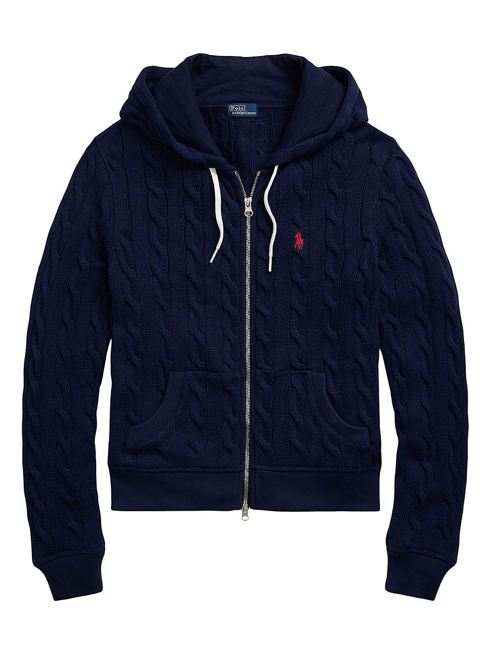 Womens Logo Cotton Cable-Knit Hoodie Product Image