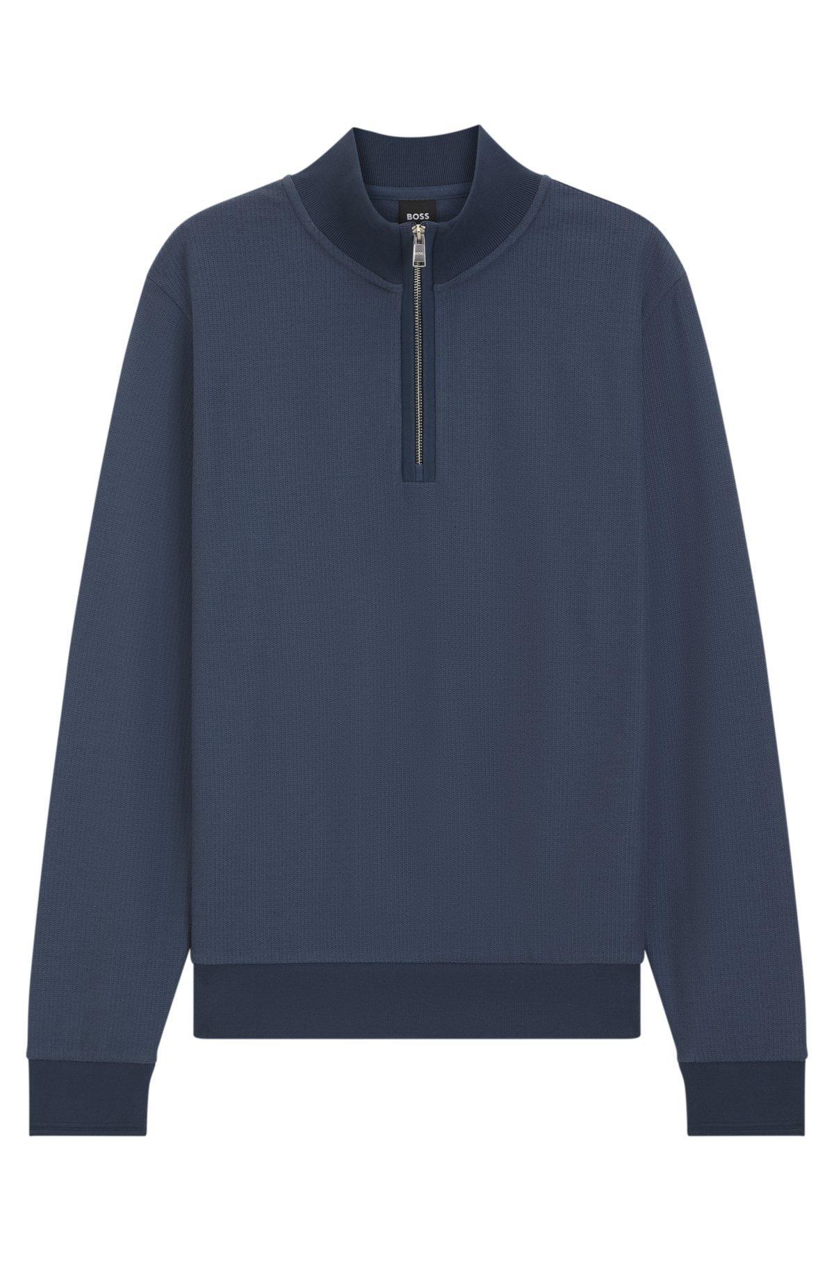 Zip-neck sweatshirt in cotton terry with logo patch Product Image