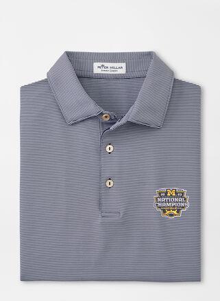 Peter Millar Mens Michigan National Champion Jubilee Stripe Performance Polo | Color: Navy | Size: 3XL Product Image