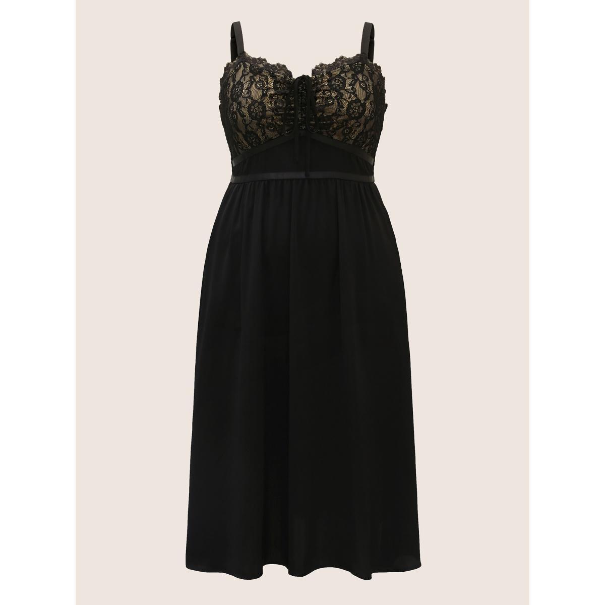 Plus Size Crochet Lace Tie Knot Shirred Maxi Dress Black Women Cocktail Non Sleeveless Curvy BloomChic 26/4X Product Image