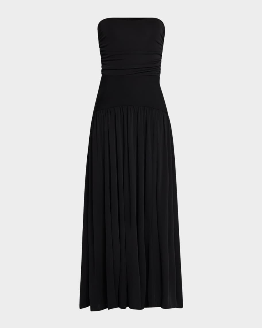 Black Woven High Neck Ruched Drape Midaxi Dress Product Image