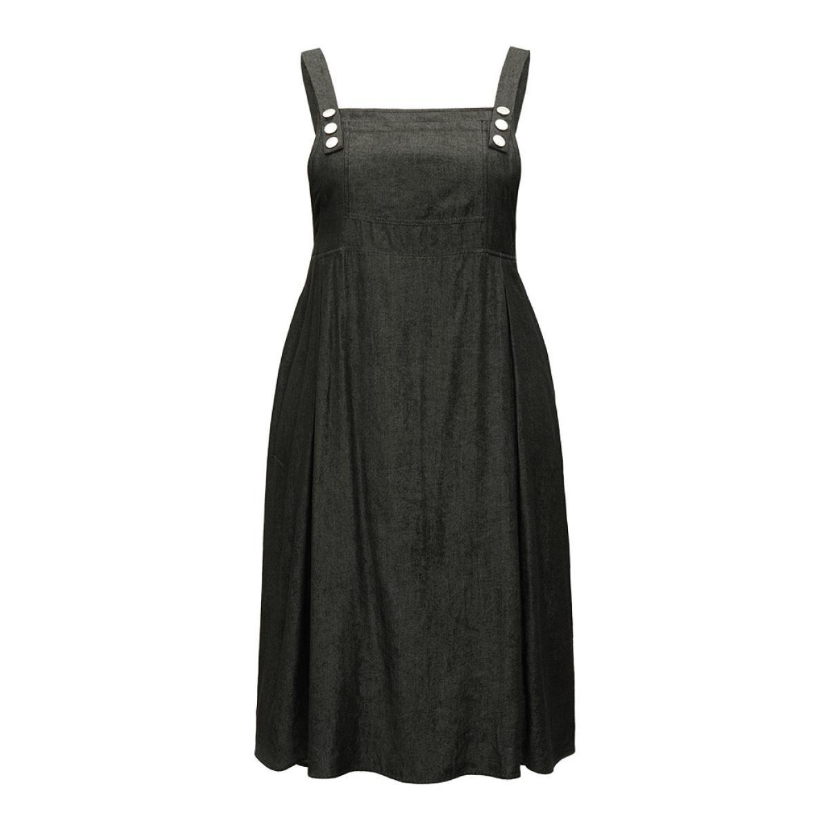 Plus Size Solid Sleeveless Gathered Pocket Overall Midi Dress Black Women Casual Adjustable Straps Spaghetti Strap Sleeveless Curvy Midi Dress BloomChic 18-20/2X Product Image