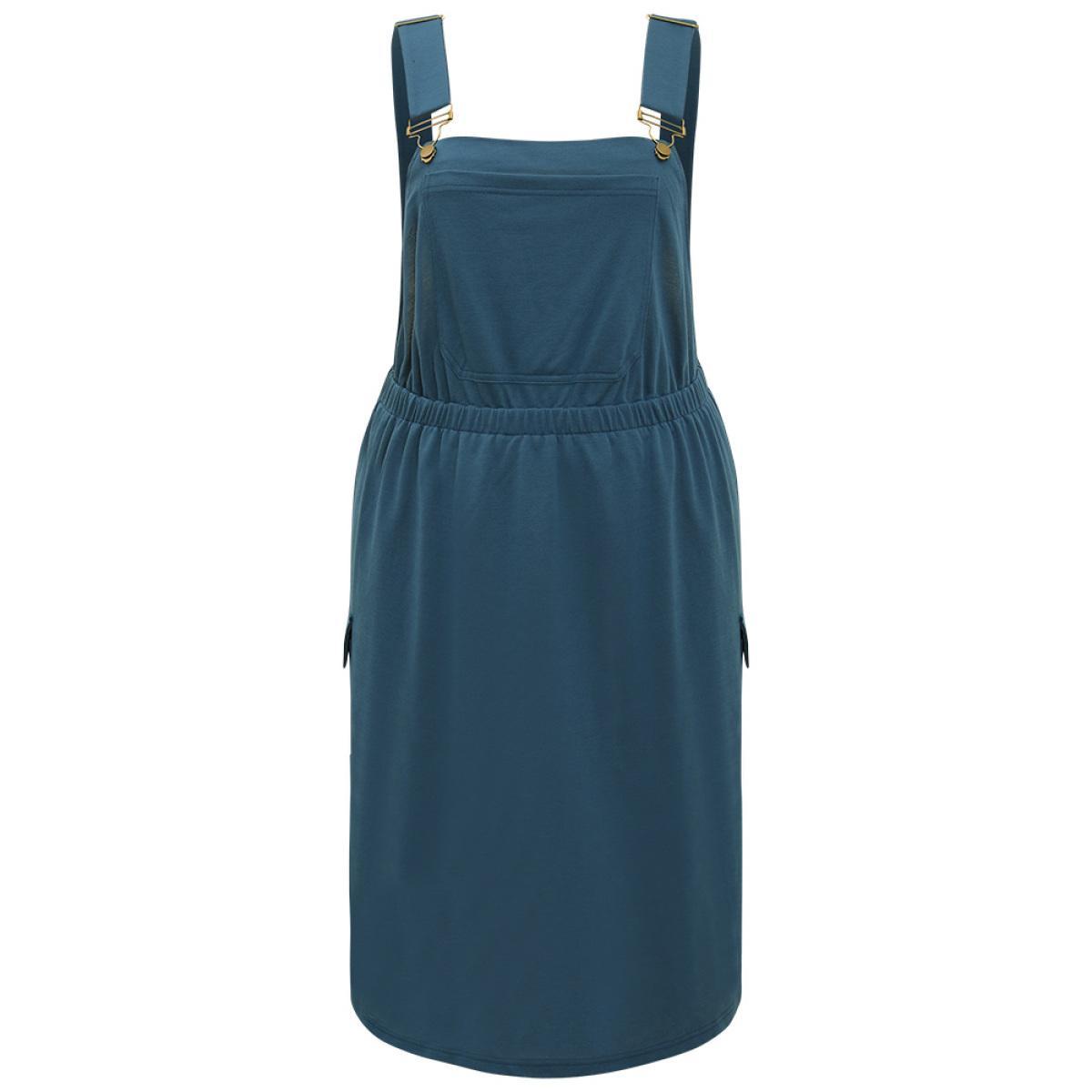 Plus Size Solid Adjustable Straps Elastic Waist Dress Indigo Women Casual Adjustable Straps Spaghetti Strap Sleeveless Curvy Midi Dress BloomChic 14-16/1X Product Image