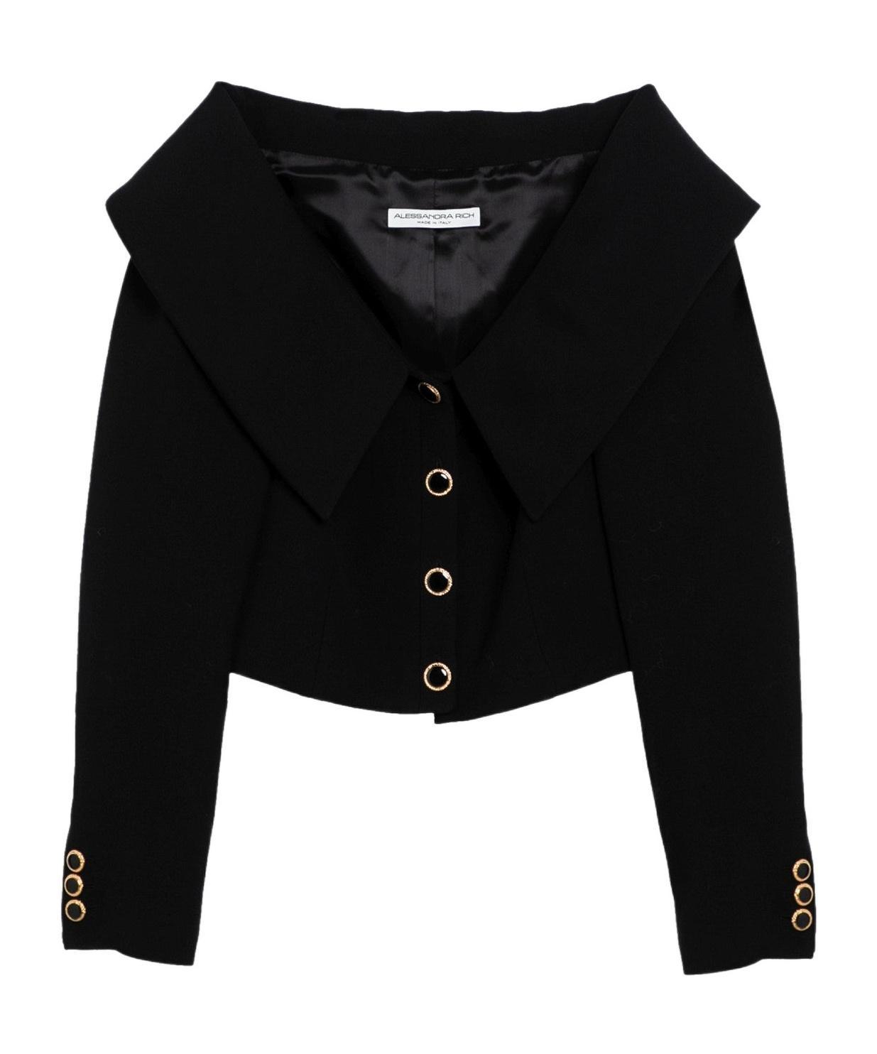 ALESSANDRA RICH Black Off Shoulder Jacket In Wool Product Image