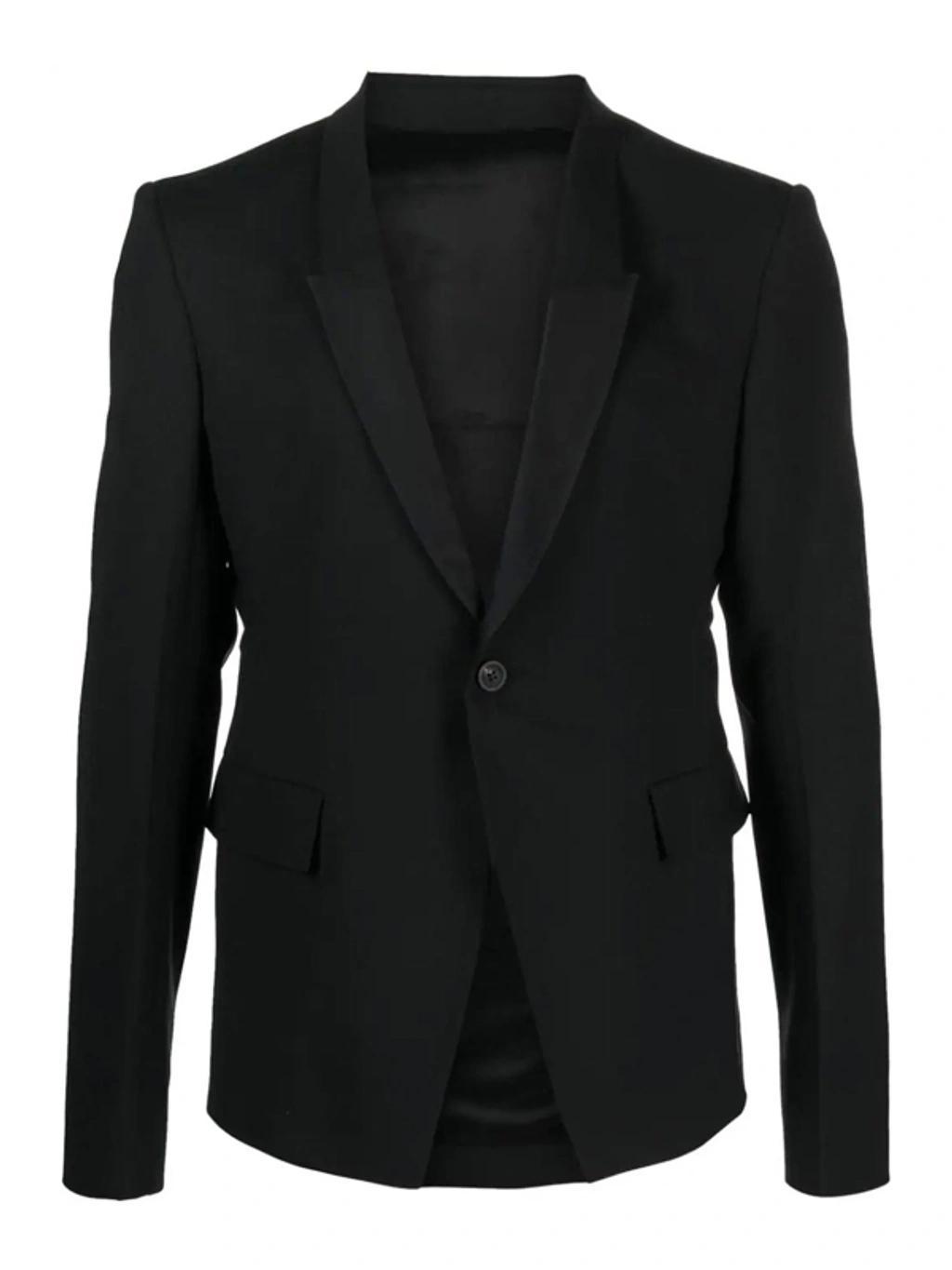 RICK OWENS Single-breasted Virgin Wool Blend Blazer In Black Product Image