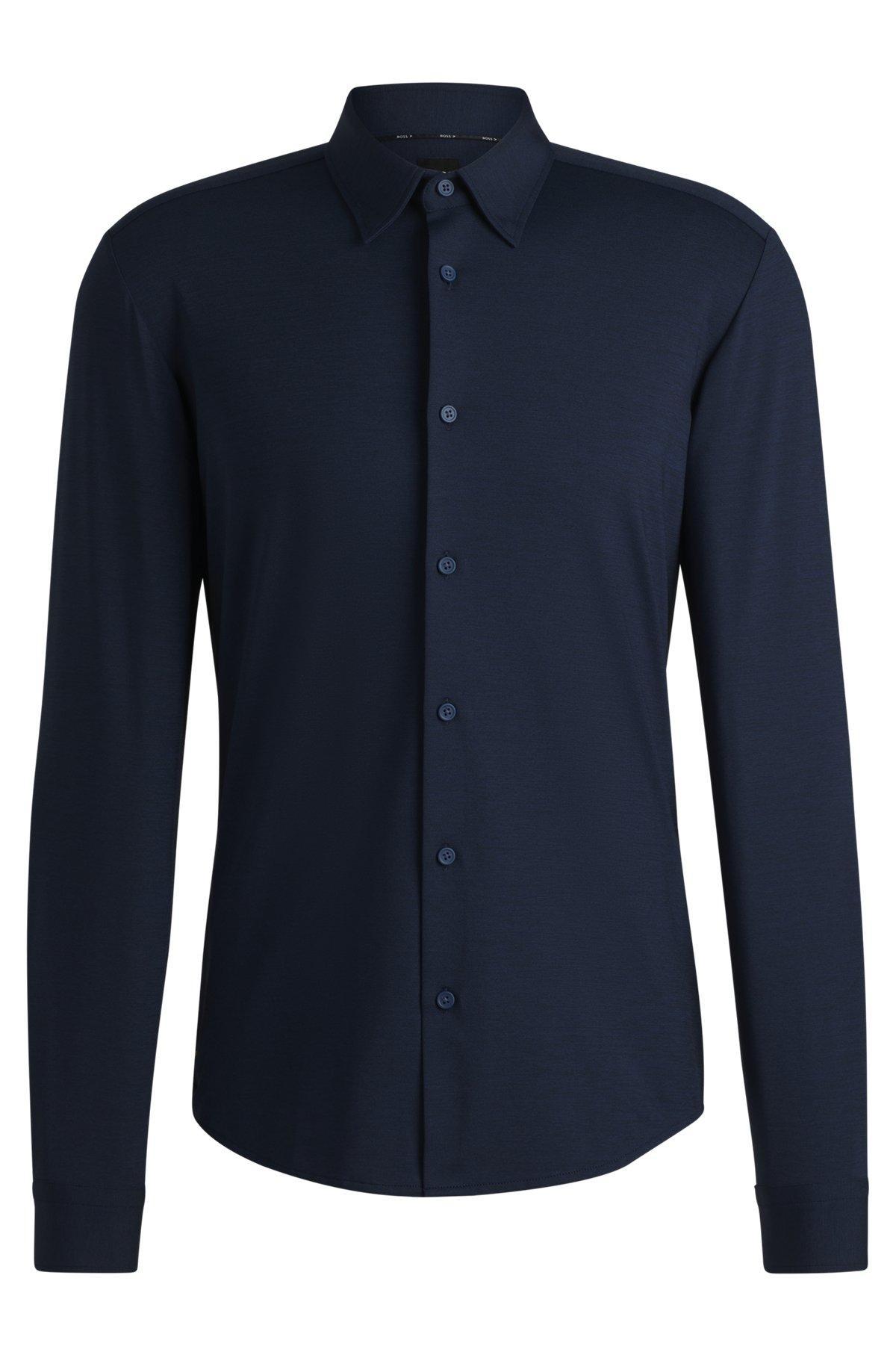 Slim-fit shirt in melange performance-stretch jersey Product Image