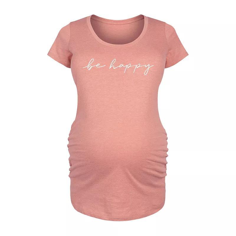 Maternity Be Happy Script Graphic Tee, Womens Heather Grey Product Image