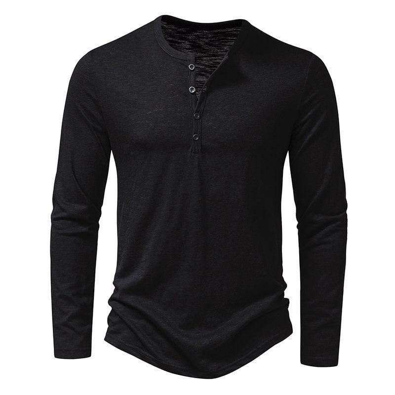 Long Sleeve Henley Plain T-Shirt Product Image