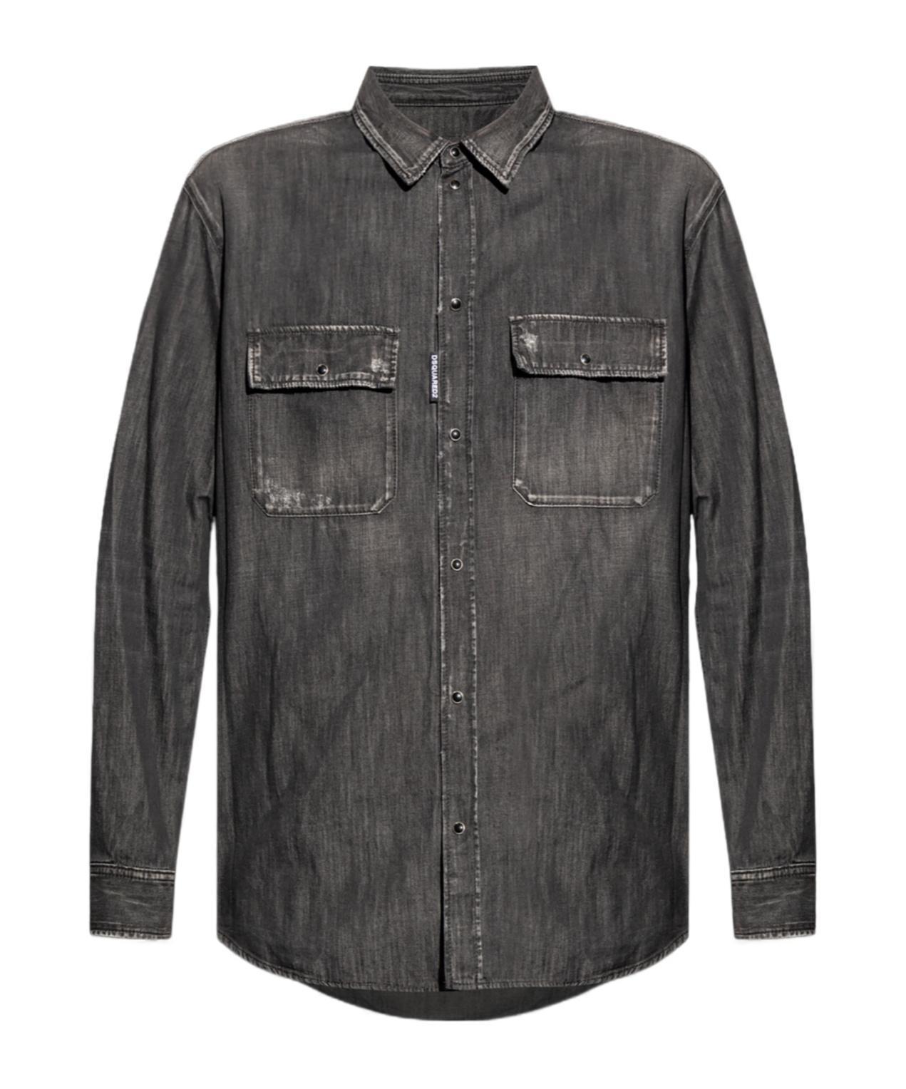 DSQUARED2 Distressed Denim Shirt In Grey Product Image