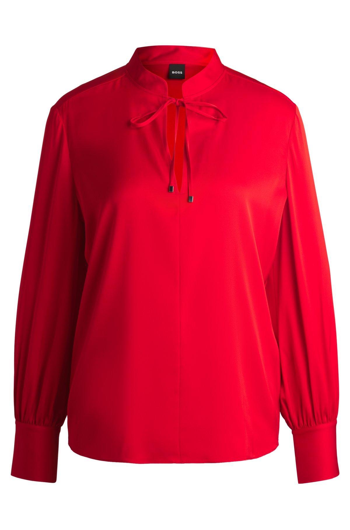 Relaxed-fit blouse in stretch silk with keyhole neckline Product Image