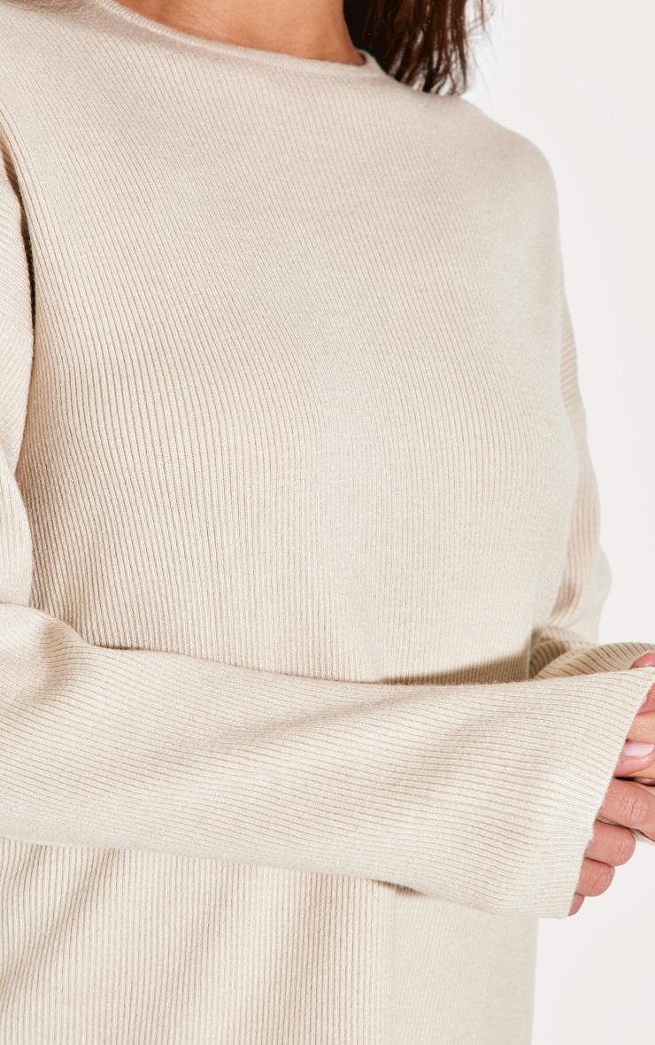 Oatmeal Light Rib Knit Oversized Top Product Image