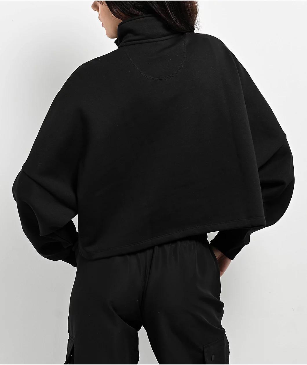 adidas Essentials Black Half Zip Crop Fleece Sweatshirt Product Image