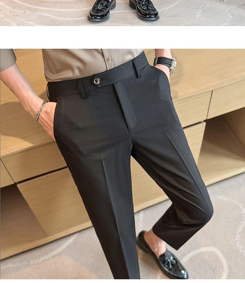 Mid Rise Plain Cropped Tapered Dress Pants Product Image