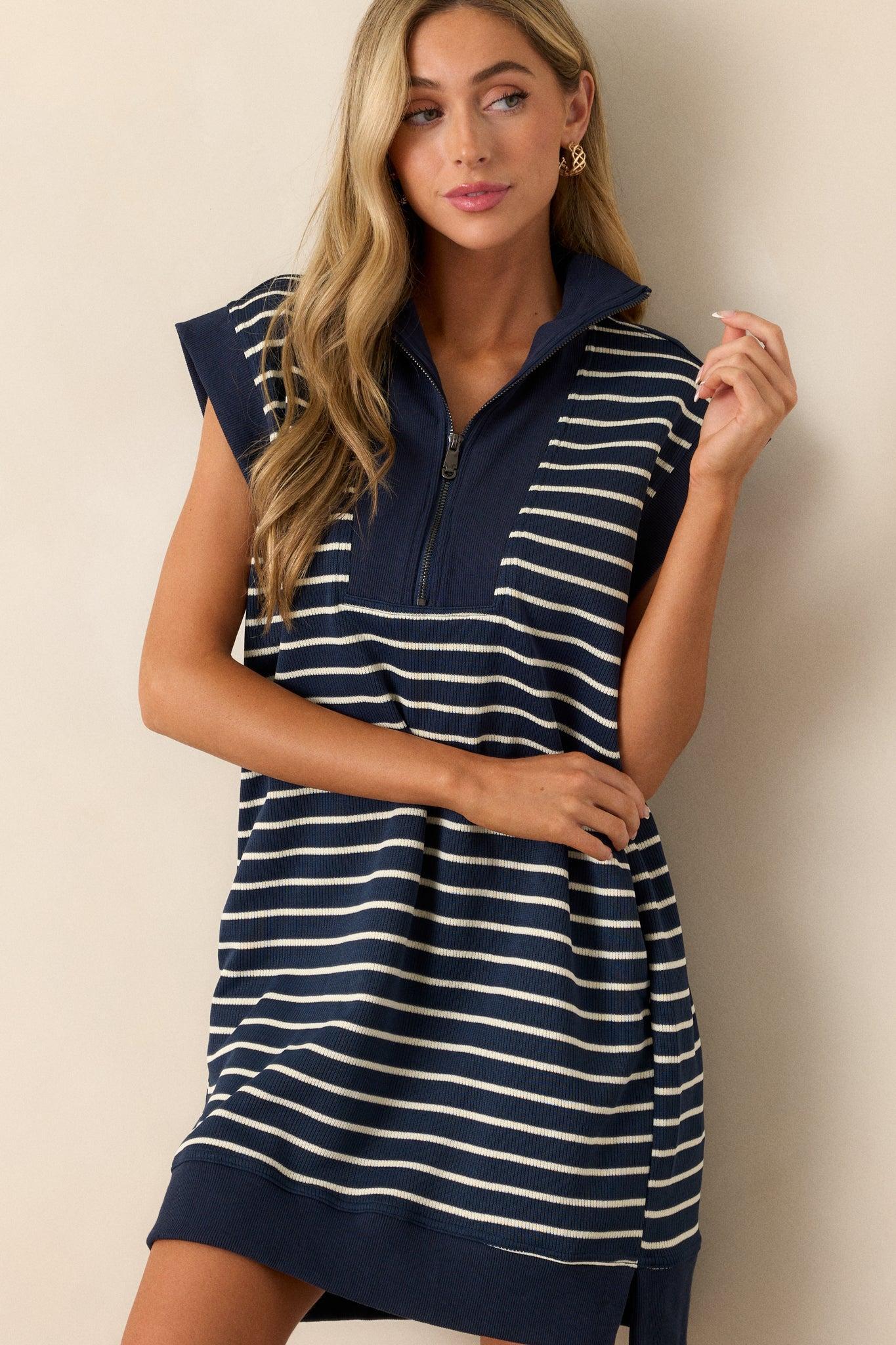 Leave It To Me Navy Stripe Mini Dress Product Image