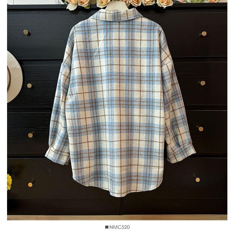 Oversized Dip-Back Plaid Wool Shirt Product Image