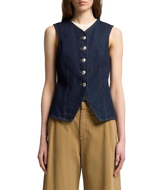 7 For All Mankind Lady V-Neck Sleeveless Button Front Coordinating Denim Vest Product Image