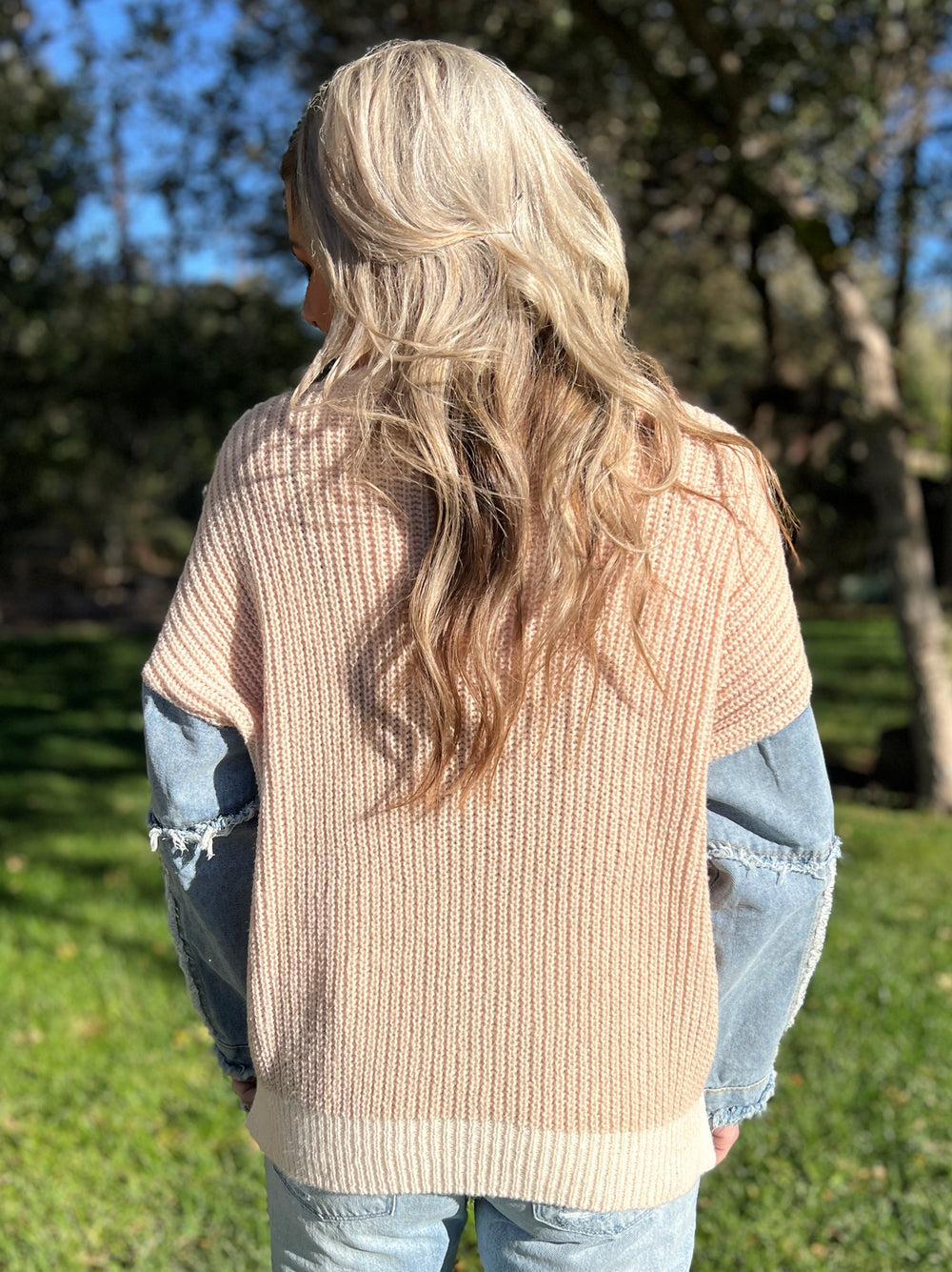 Frayed Denim Sleeve Sweater Top - 4 Color Options* Product Image