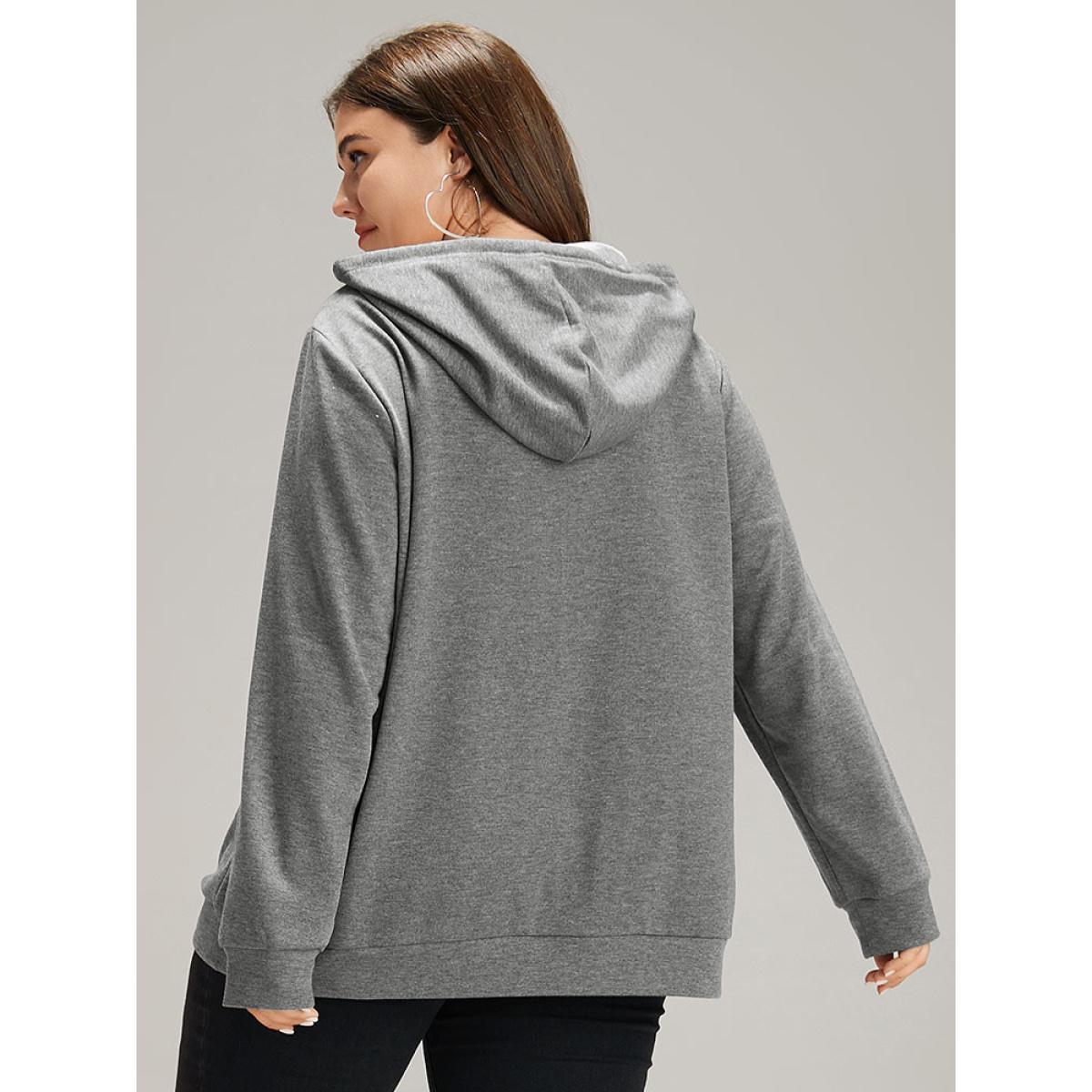 Plus Size Plain Distressed Hooded Drawstring Sweatshirt Women DimGray Casual Elastic cuffs Hooded Dailywear Sweatshirts BloomChic 30/6X Product Image