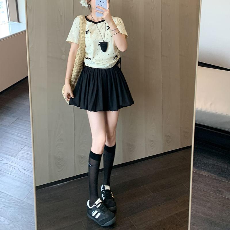 High Waist Plain Bubble Hem Mini A-Line Skort Product Image