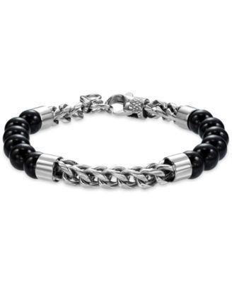 Blackjack Mens Lapis Lazuli Bead & Chain Bracelet in Stainless Steel (Also Tiger Eye) - Onyx Product Image