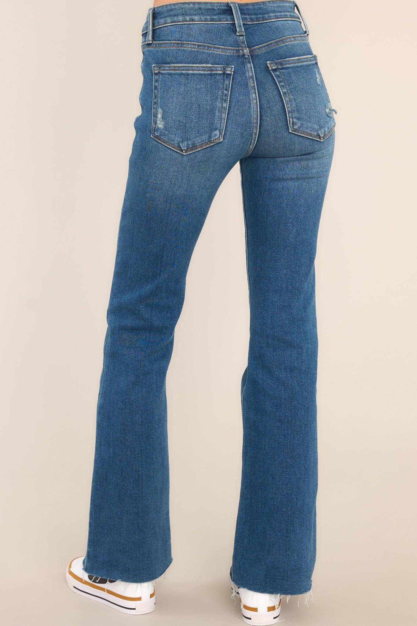 Just USA All By Myself Dark Wash Stretch Crop Flare Jeans Blue Product Image