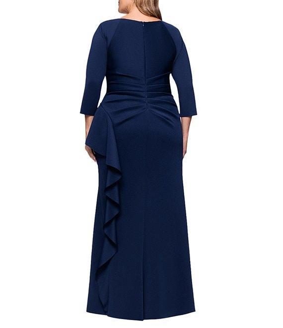 Xscape Plus Size 3/4 Sleeve Ruched Scuba Gown Product Image