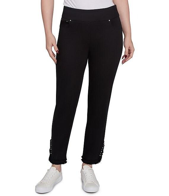 Ruby Rd. Straight Leg Embellished Fringe Hem Pull-On Pants Product Image