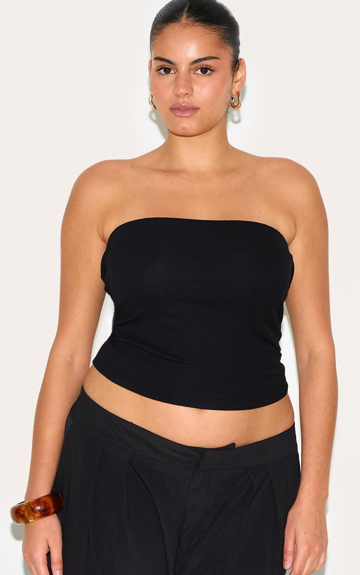 Plus Black Soft Rib Bandeau Top Product Image