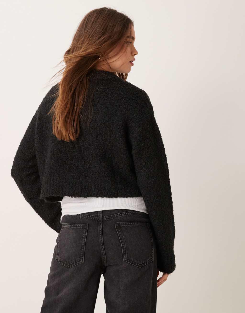 Glamorous boxy fit sweater in fluffy black knit Product Image