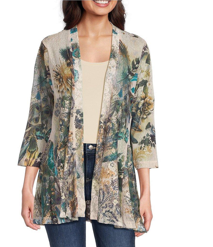 Ali Miles Printed Open Front 3/4 Sleeve Kimono Product Image