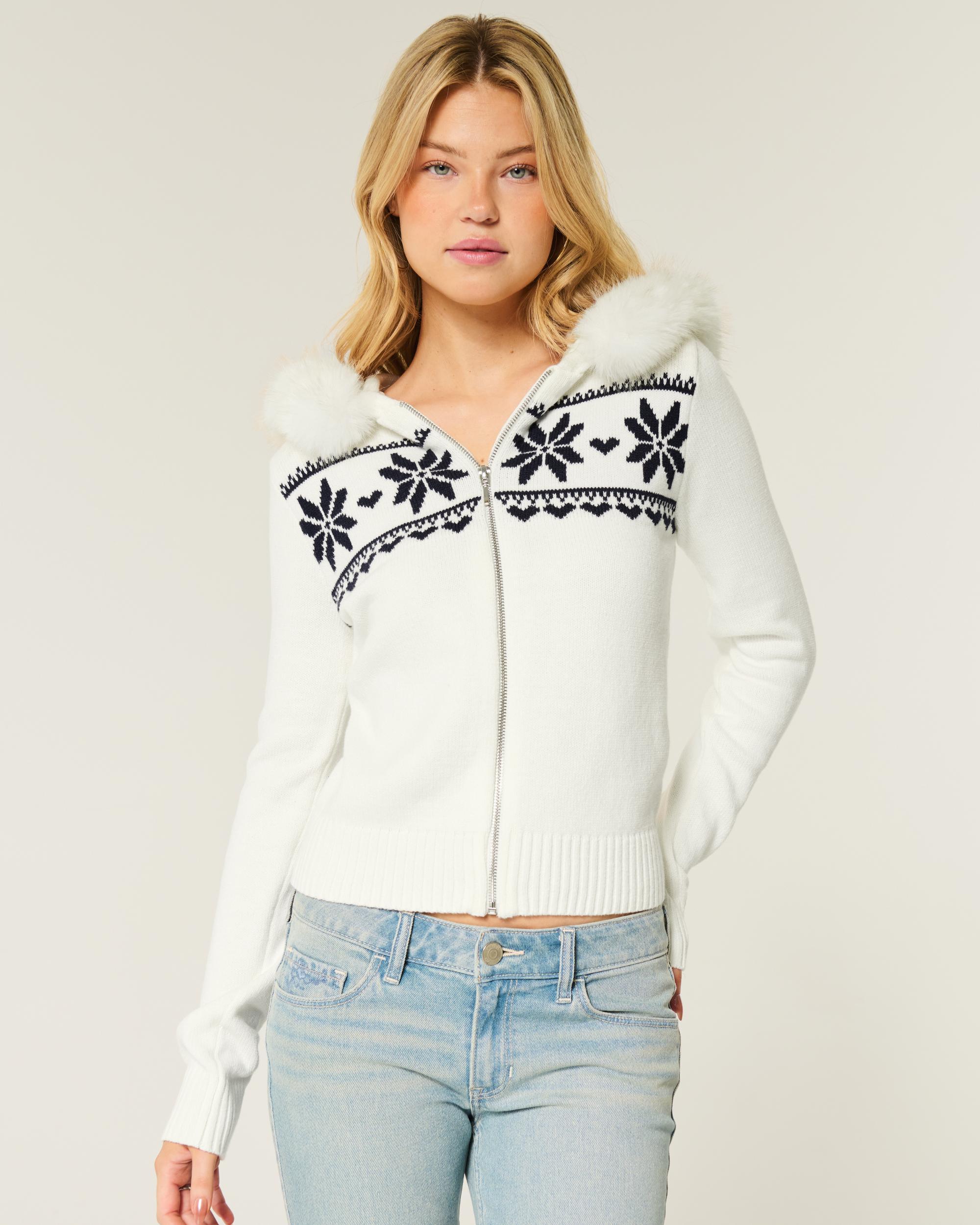 Hooded Fair Isle Zip-Up Sweater Product Image