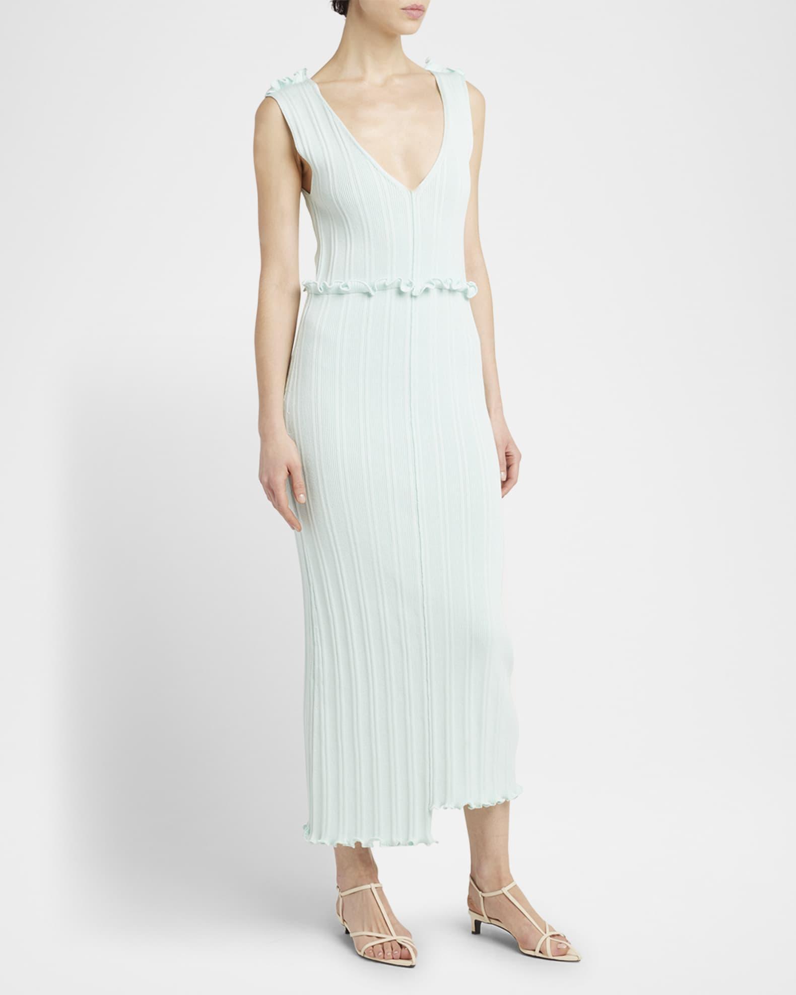Ruffle Sleeveless Fine Rib Cotton Midi Dress Product Image