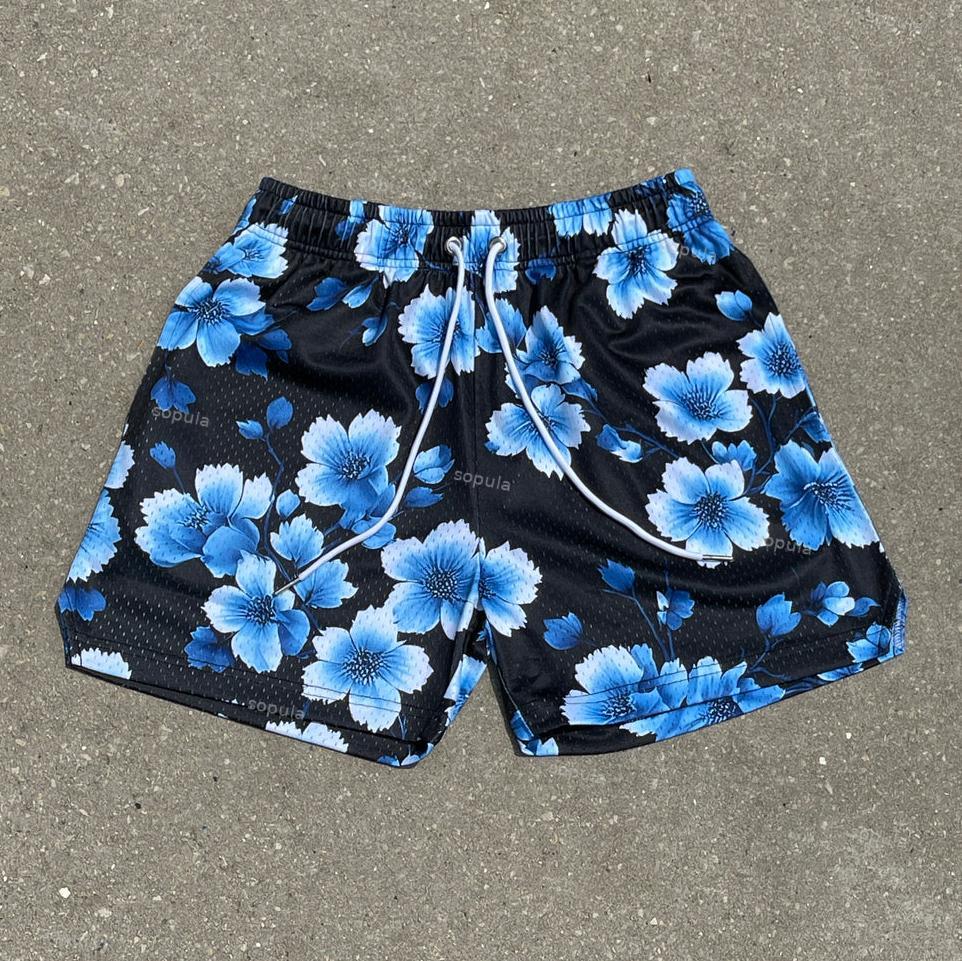 Sopula Ink Gradient Flowers Plants Print Mesh Shorts Product Image