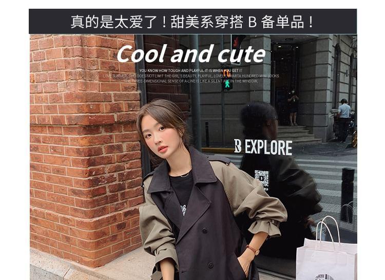 Lapel Collar Button-Up Plain Long Trench Coat Product Image