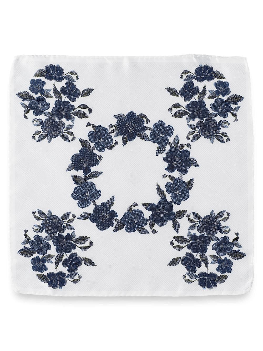 Floral Silk Pocket Square - White/blue Product Image