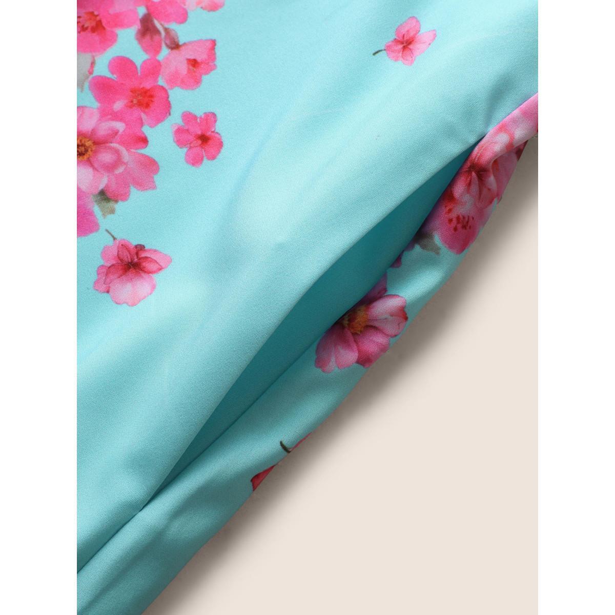 Plus Size Boho Print Square Neck Elastic Waist Dress Skyblue Women Elegant Square Neck Sleeveless Curvy BloomChic 14-16/1X Product Image