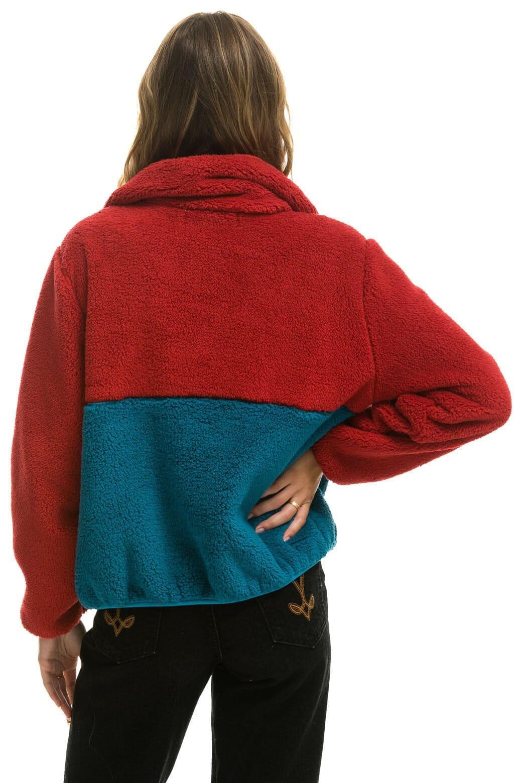 TEDDY APRES HALF ZIP COLOR BLOCK JACKET - CHERRY Female Product Image