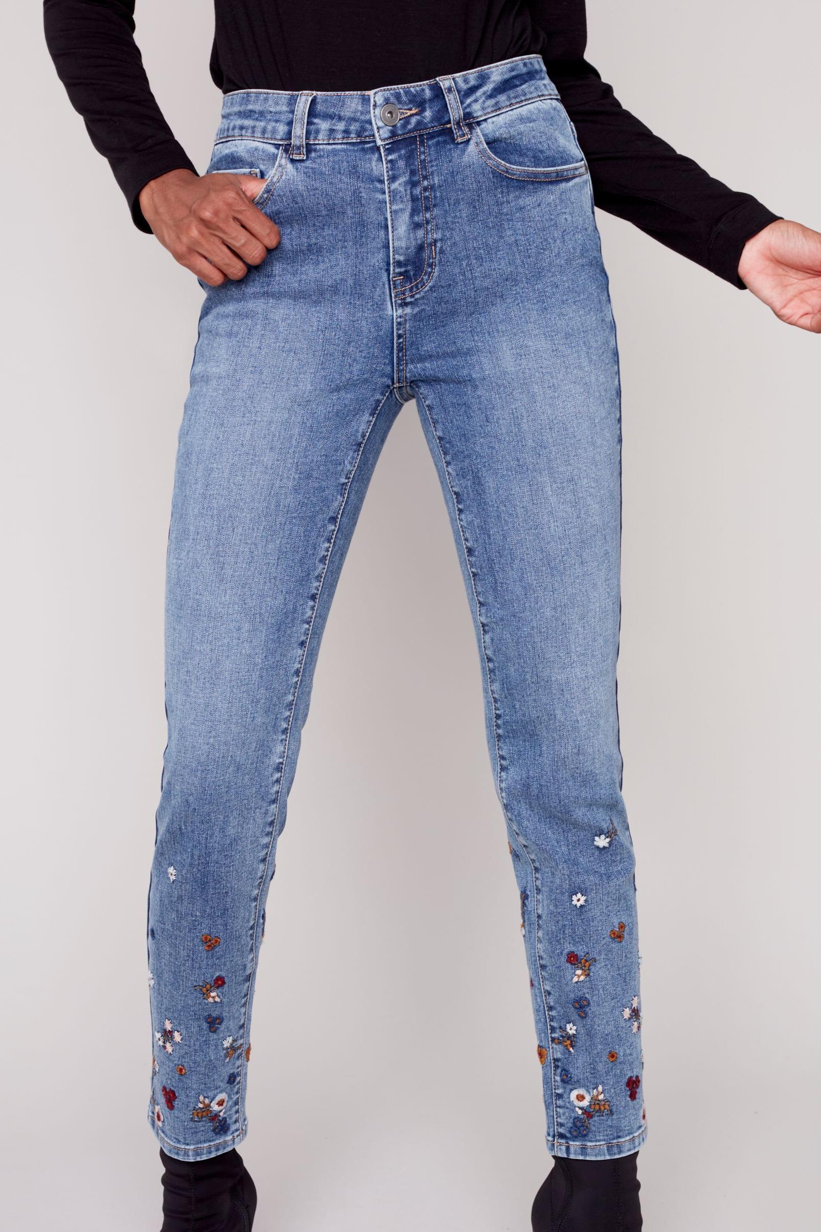 Embroidered bottom slim pant Product Image