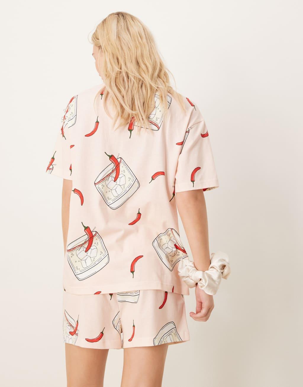 ASOS DESIGN spicy marg oversized tee & shorts pajama set in pink Product Image
