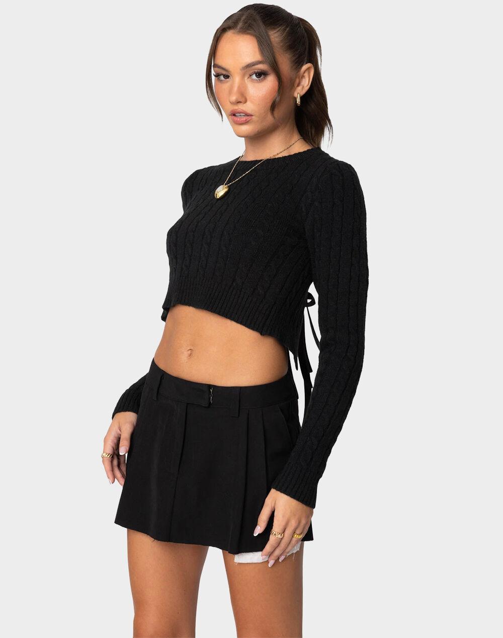 EDIKTED Bow Back Cropped Cable Knit Sweater Product Image