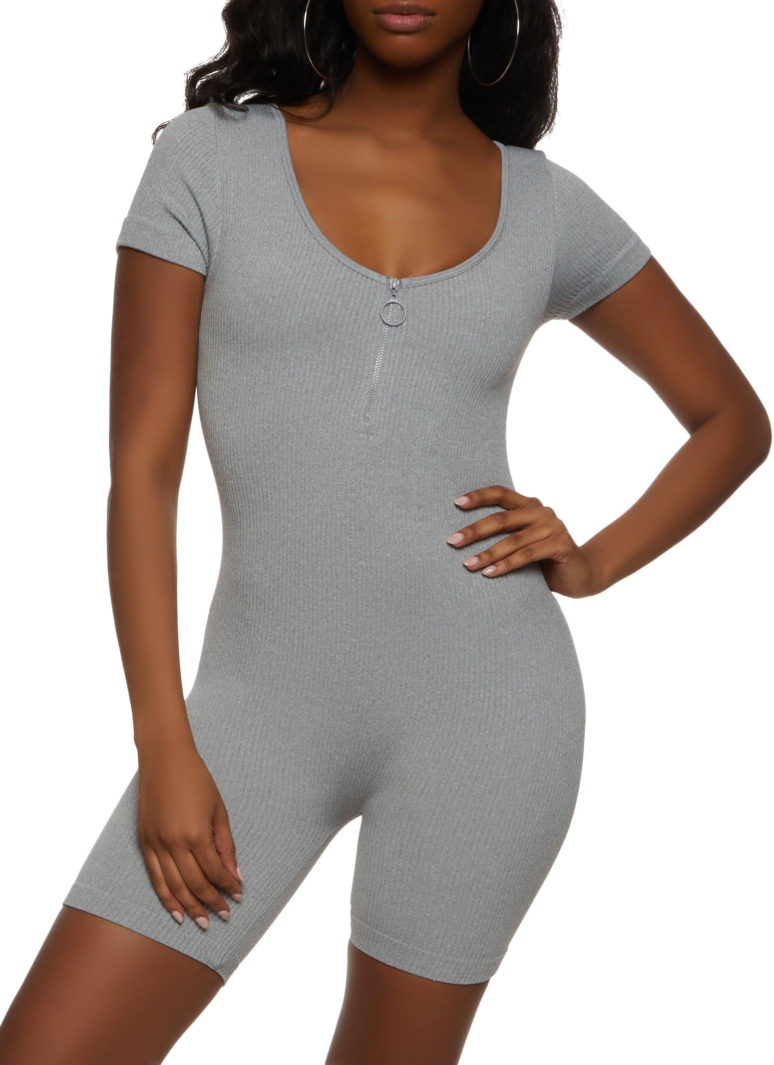 Womens Ribbed Knit Half Zip Romper Product Image