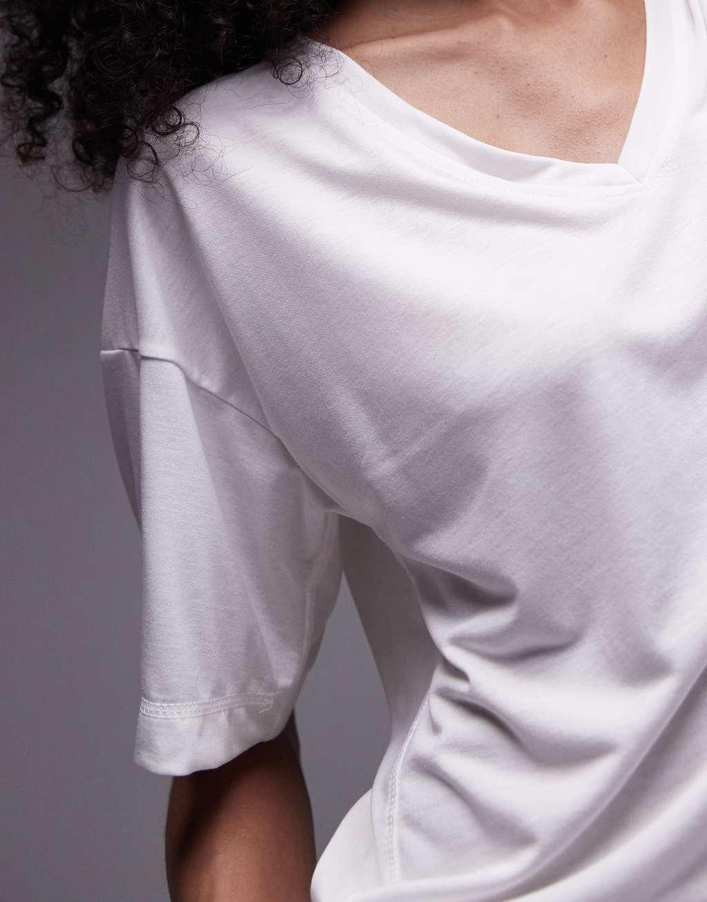 Topshop premium slouchy v neck tee in white Product Image